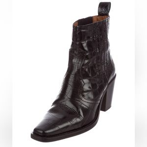 COPY - GANNI croc square toe ankle western boots, black size IT 38 (US 8)
